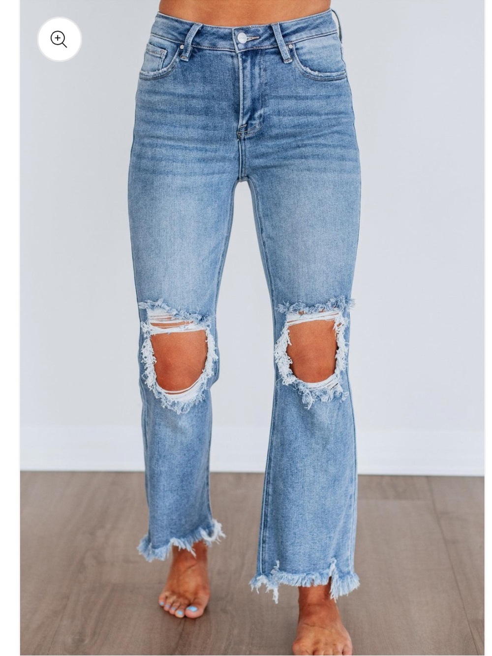 Risen RDP5002 High Rise Crop Straight Leg Jeans Distressed Raw Hem Sz 1